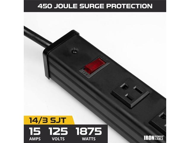 Iron Forge Cable 12 Outlet Heavy Duty Surge Protector Power Strip with Built-in Circuit Breaker, 14/3 SJT Black & Yellow with 9 ft Extension Cord