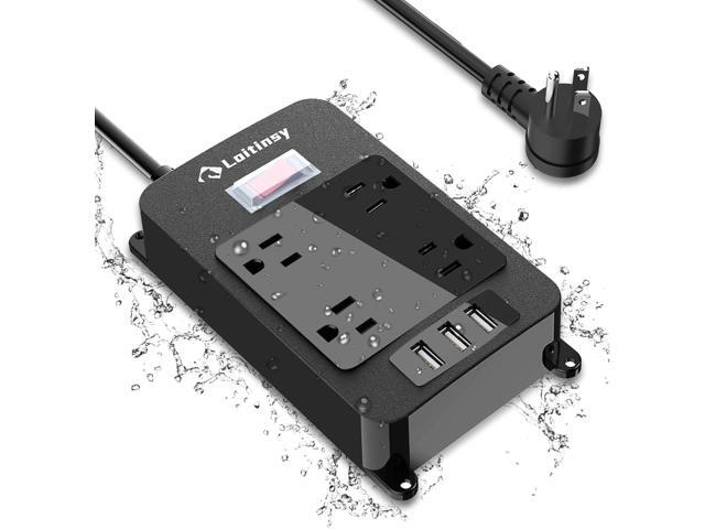 Outdoor Power Strip Weatherproof with 4 Outlets, Outdoor Surge Protector Waterproof, 3 USB Ports, 6 FT Extension Cord, Electric Shockproof, Plug...