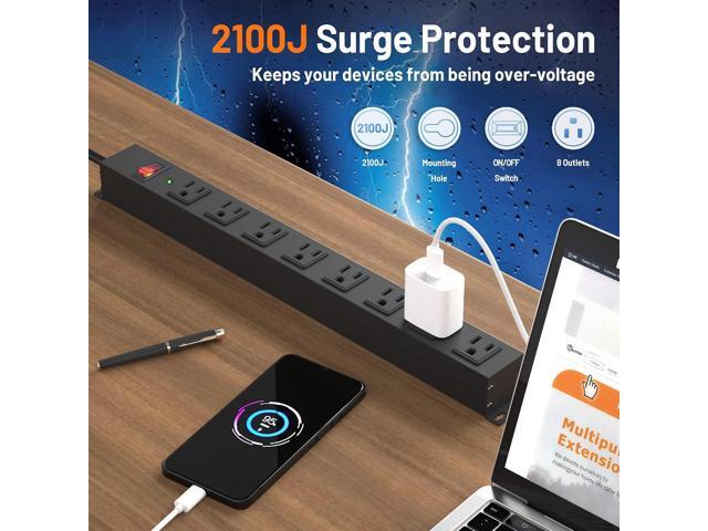 8 Outlet Power Strip Surge Protector, 6 Feet Metal Power Strip Heavy Duty with Switch for Home Office School Shop Garage, Wall Mount with Screw,...
