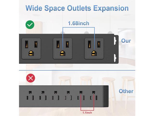 8 Outlet Power Strip Surge Protector, 6 Feet Metal Power Strip Heavy Duty with Switch for Home Office School Shop Garage, Wall Mount with Screw,...
