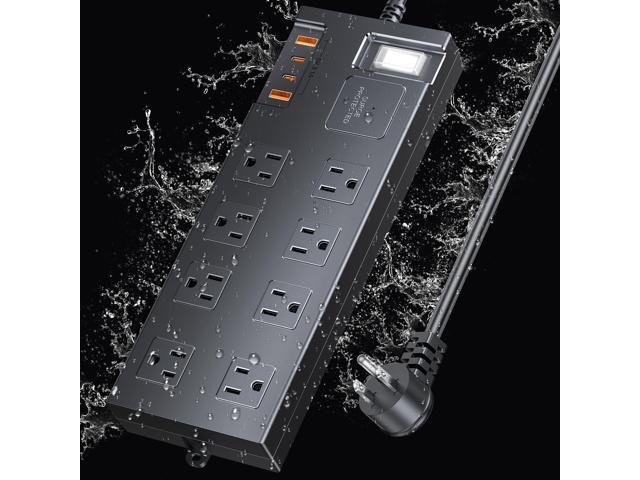 Surge Protector Power Strip Waterproof, Outdoor Extension Cord Multiple Outlets with USB A + C Fast Charging, Waterproof Electrical Box Electrical...