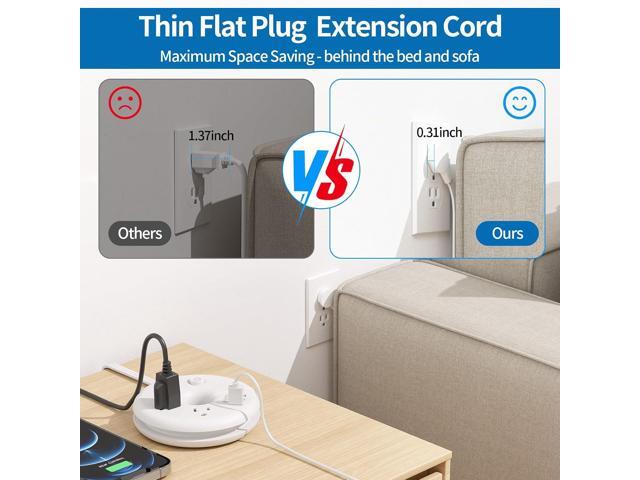NTONPOWER Travel Power Strip, Cruise Approved Power Strip, Portable Power Strip Flat Plug - 3 Outlets with 3 USB Ports, 4 ft Travel Extension Cord...