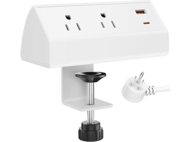 CCCEI 45W USB C Desk Clamp Power Strip, Desktop Mount Outlet with Surge Protector, Table Top Mounted Widely Spaced Plug, Fast Charging, 6 FT...