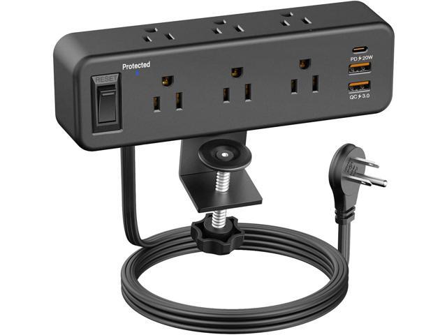 Desk Clamp Power Strip with PD 20W USB C, Desktop Edge Mount Surge Protector with 6 Outlet, Table Edge Socket with Switch, 6 ft Flat Plug Slim...