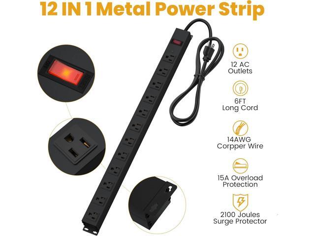 12 Outlet Long Power Strip Surge Protector with 2100 Joules, 6FT Power Cord, Wide Spaced Outlet Power Bar, Overload Protection Switch, Industrial...