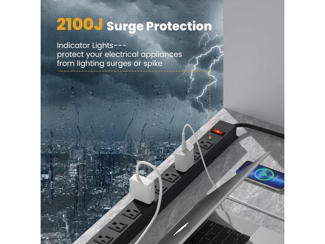12 Outlet Long Power Strip Surge Protector with 2100 Joules, 6FT Power Cord, Wide Spaced Outlet Power Bar, Overload Protection Switch, Industrial...