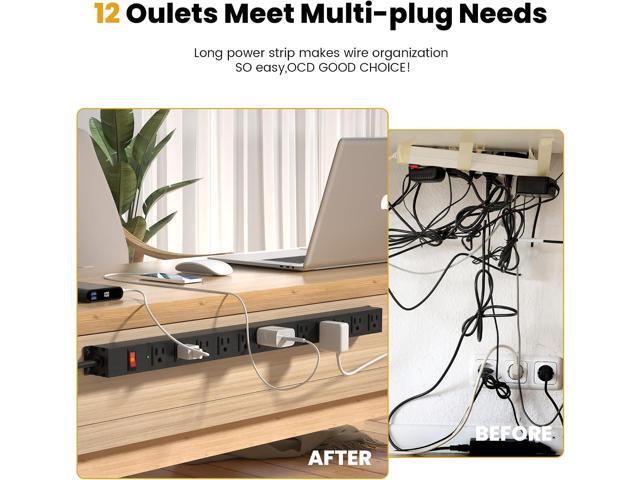 12 Outlet Long Power Strip Surge Protector with 2100 Joules, 6FT Power Cord, Wide Spaced Outlet Power Bar, Overload Protection Switch, Industrial...