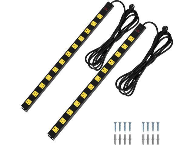SURAIELEC 12 Outlet Long Metal Power Strip, 15FT Cord Surge Protector, Angled Flat Plug, Wide Spaced Outlet Bar, 15A Breaker, Wall Mountable,...