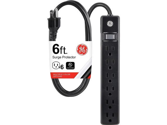 GE 6-Outlet Power Strip, 6 Ft Extension Cord, Heavy Duty Plug, Grounded, Integrated Circuit Breaker, 3-Prong, Wall Mount, UL Listed, Black, 14088