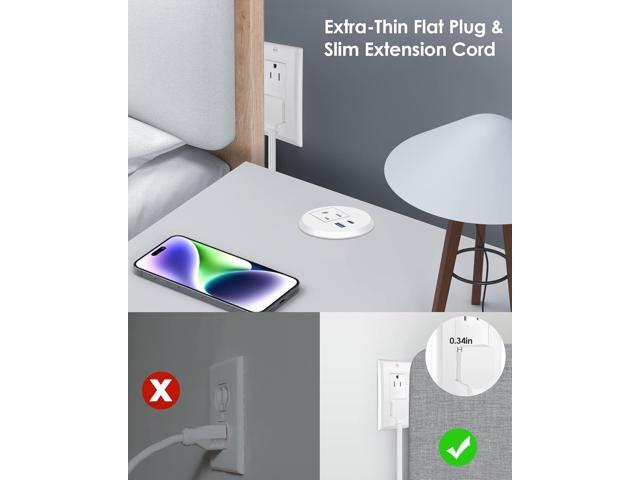 2 inch Desk Power Grommet with PD 20W USB C,Ultra-Flat Plug Power Strip,Recessed Outlet,Desktop Power Grommet for Office PC Desk Cable Cord...