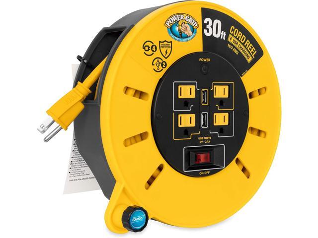 Camco 30-Ft 10 Amp RV Extension Cord Reel - Rated for 125V / 1,250W - Features 4 125V Electrical Outlets & 2 USB Ports - Includes On/Off Switch &...