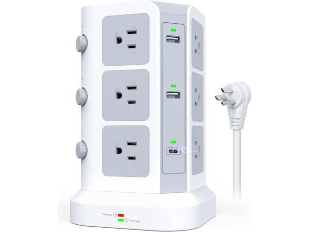 KOOSLA Dual 20W USB-C Power Strip Tower, Surge Protector Power Strip, Power Tower with USB Ports and Widely Spaced AC Outlets, 1875W/15A, Charging.