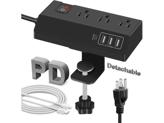 Desk Clamp Power Strip USB C (20W PD Fast Charging) - Desktop Surge Protector with 3 Outlets 4 USB Ports - Edge Mount Power Strip Desktop Outlet...