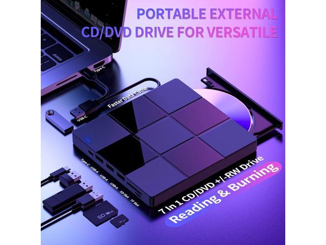 External CD/DVD Drive for Laptop, 7 in 1 USB Ultra-Slim Portable CD/DVD Player Burner, CD ROM External DVD Drive for Laptop Compatible with Laptop...