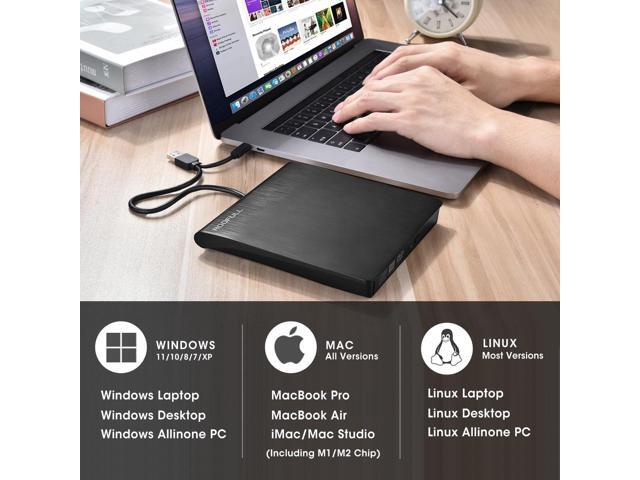 ROOFULL External CD DVD Drive Player, USB 3.0 USB-C Portable CD DVD +/-RW Disk Drive Burner CD-ROM Reader Writer for Laptop Desktop PC, Windows...