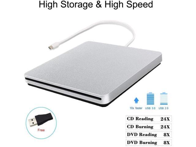 External CD DVD Drive USB C CD DVD Burner/Writer Slim Portable Slot in CD DVD Reader for MacBook Pro/Air/Mac/Laptop/Windows10 (Sliver)