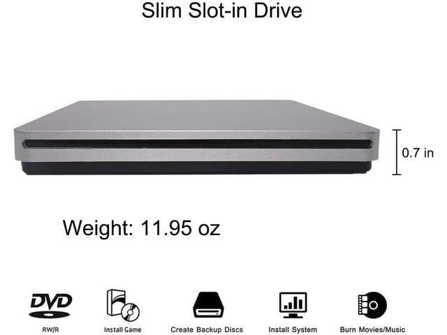 External CD DVD Drive USB C CD DVD Burner/Writer Slim Portable Slot in CD DVD Reader for MacBook Pro/Air/Mac/Laptop/Windows10 (Sliver)