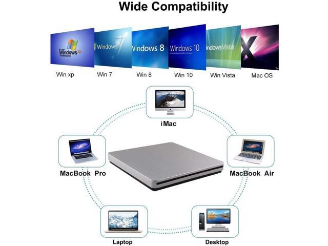 External CD DVD Drive USB C CD DVD Burner/Writer Slim Portable Slot in CD DVD Reader for MacBook Pro/Air/Mac/Laptop/Windows10 (Sliver)