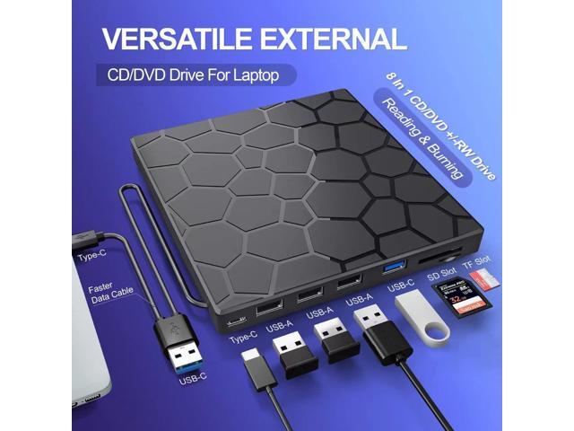 External CD/DVD Drive for Laptop, DVD Player for Laptop, 8 in 1 USB 3.0 Ultra-Slim Portable, CD Burner External Disk Drive Optical Compatible with...