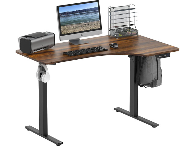 SHW 55-Inch Large Electric Height Adjustable L-Shaped Standing Desk, Walnut