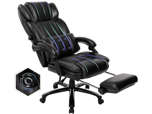 COLAMY Big and Tall Office Chair with Footrest-Ergonomic Design with Adjustable Backrest, Removable Lumbar Support Pillow, Thick Bonded Leather for...