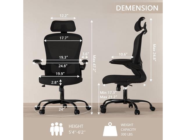 Office Chair, High Back Ergonomic Desk Chair, Breathable Mesh Desk Chair with Adjustable Lumbar Support and Headrest, Swivel Task Chair with...