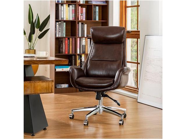 Glitzhome PU Leather Adjustable High-Back Office Chair Home Executive Armrest Swivel Chair, Brown