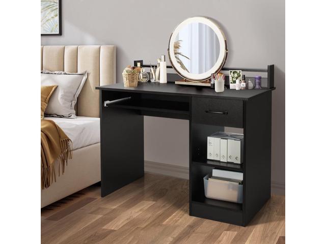 IFANNY Wooden Computer Desk, Black Home Office Desk w/Drawers, Keyboard Tray, Open Shelves & Monitor Stand, Modern Writing Desk, Compact Computer...