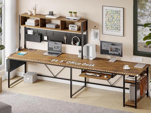 SEDETA L Shaped Computer Desk, Reversible Corner Desk with Power Outlet and Pegboard, Computer Desk with Led Lights, Keyboard Tray, Headphone Hook...