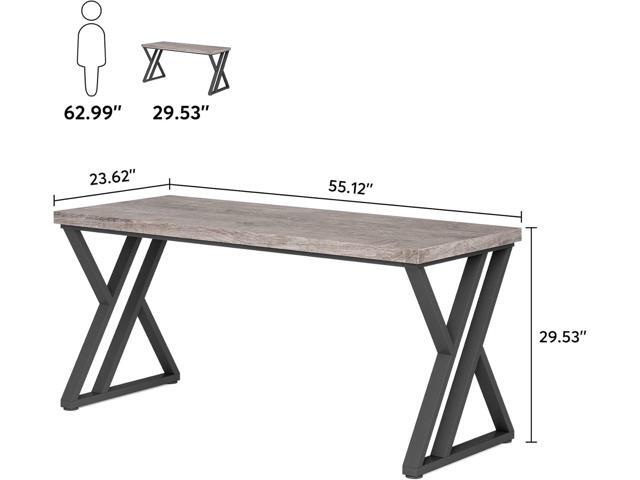 Tribesigns Writing Computer Desk, 55 inch Heavy Duty Study Desk with Z-Shaped Metal Leg, Modern Simple Home Office Computer Desk, Grey