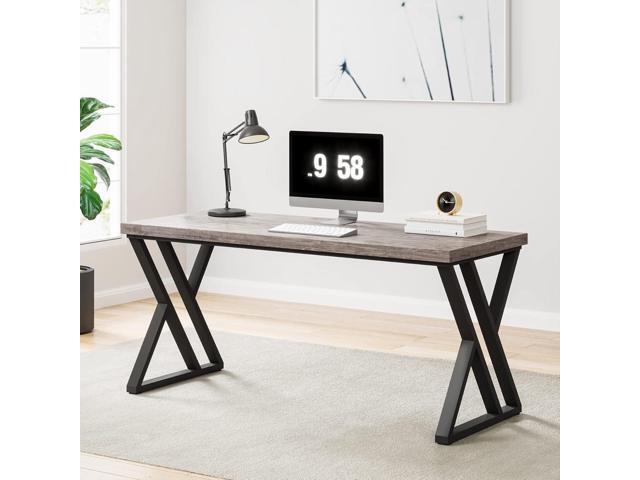 Tribesigns Writing Computer Desk, 55 inch Heavy Duty Study Desk with Z-Shaped Metal Leg, Modern Simple Home Office Computer Desk, Grey
