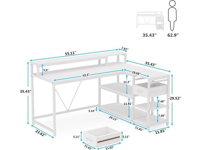Tribesigns 55-inches Reversible L Shaped Desk with Drawer, Modern White L Corner Desk Home Office Table with Storage Shelves and Monitor Stand,...
