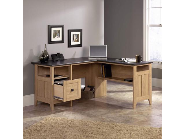 Sauder August Hill L-Shaped Corner Desk with Storage Drawer and Open Shelf for Home Office, in Dover Oak finish