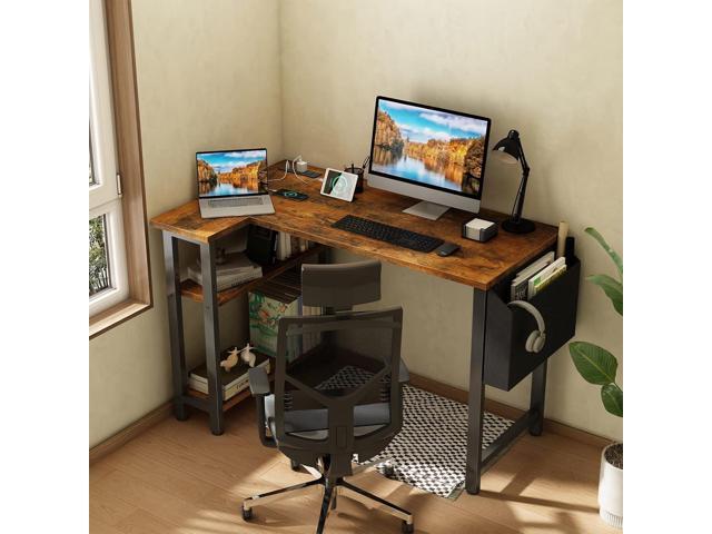 Lufeiya Small L Shaped Desk with Power Outlet Shelves, 40 Inch Corner Desk for Small Space Home Office, L-Shaped Computer Desk PC Desks with...