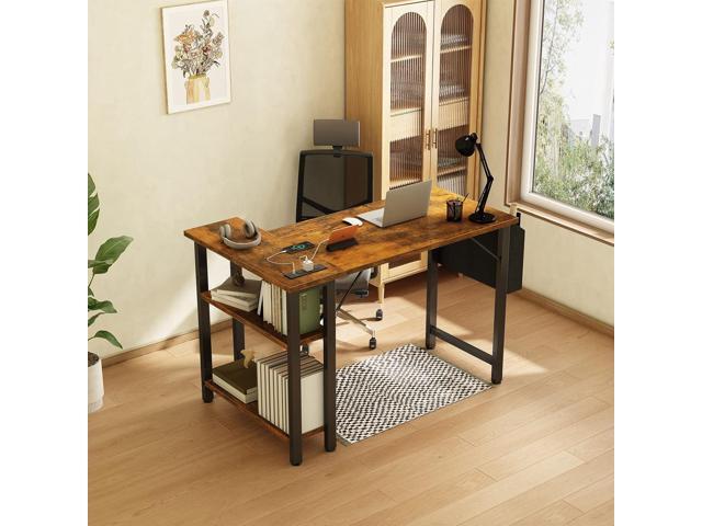 Lufeiya Small L Shaped Desk with Power Outlet Shelves, 40 Inch Corner Desk for Small Space Home Office, L-Shaped Computer Desk PC Desks with...