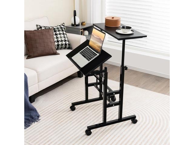 Tangkula Mobile Standing Desk Stand Up Desk, Height Adjustable Computer Desk with Standing & Seating 2 Modes, Tilting Tabletop & Flexible Wheels,...