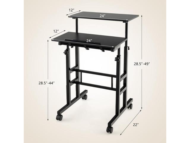 Tangkula Mobile Standing Desk Stand Up Desk, Height Adjustable Computer Desk with Standing & Seating 2 Modes, Tilting Tabletop & Flexible Wheels,...