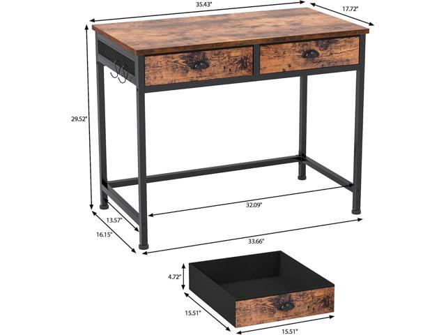 Furologee Computer Desk with 2 Fabric Drawers, 36 Inch Small Home Office Writing Desk, Vanity Desk with Hooks, Simple Study Desk for Small Spaces,...