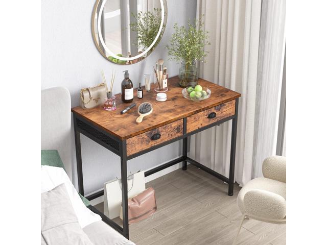 Furologee Computer Desk with 2 Fabric Drawers, 36 Inch Small Home Office Writing Desk, Vanity Desk with Hooks, Simple Study Desk for Small Spaces,...