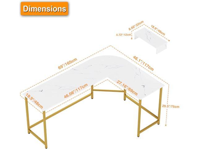 Weehom L Shaped Computer Desk with Monitor Stand, Reversible Corner Desk for Home Office, Modern PC Workstation Study Writing Table(White and Gold)