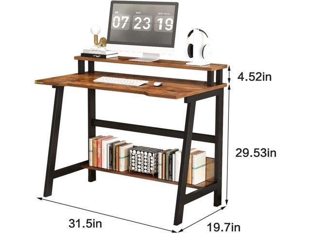 YQ JENMW Small Computer Desk for Small Spaces - 33.5' Inch Modern Writing Table with Monitor Storage Shelf for Home Office and Study, Compact...