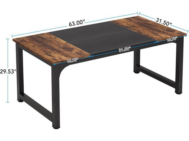 LITTLE TREE 63 Inch Large Executive Computer Office Desk, Brown+Black
