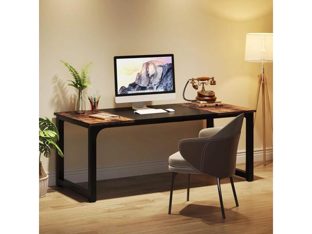 LITTLE TREE 63 Inch Large Executive Computer Office Desk, Brown+Black