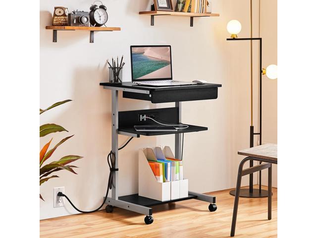 Yaheetech 22 in Laptop Computer Table Home Office Desk with Power Outlet for Small Space, Mobile Compact Corner Desk with Charging Station and USB...