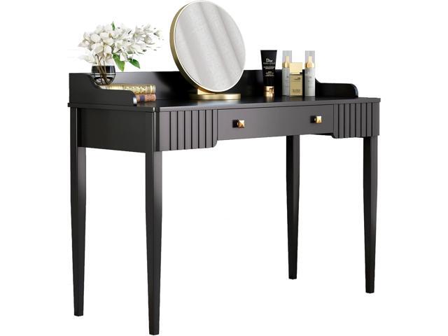 ukorua Black Vanity Desk Wooden Desk with Drawer Modern Desk Computer Desk White Makeup Table with Gold Handle