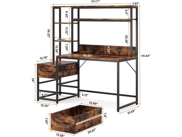 Tribesigns 55 Inch Computer Desk with 2 Drawers and Storage Shelves, Rustic Office Desk with Hutch, Study Writing Gaming Table Laptop Workstation...