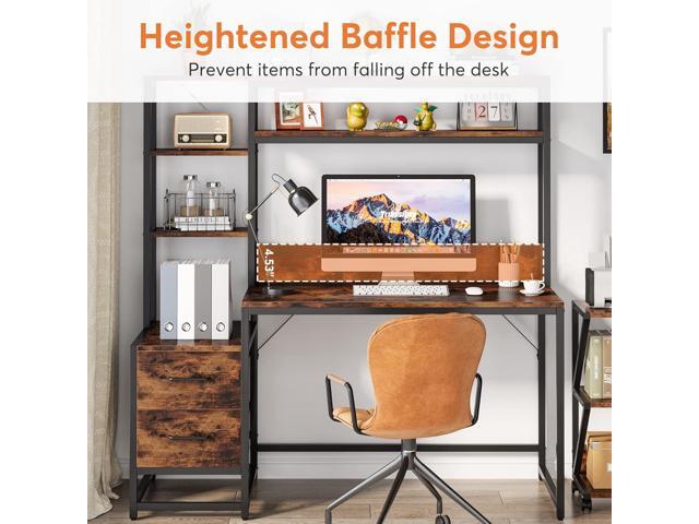 Tribesigns 55 Inch Computer Desk with 2 Drawers and Storage Shelves, Rustic Office Desk with Hutch, Study Writing Gaming Table Laptop Workstation...