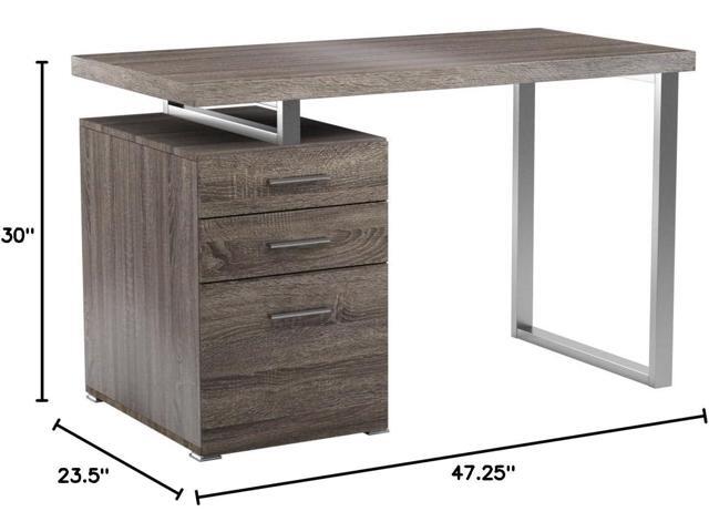 COASTER Home Furnishings Brennan Modern 3 Drawer Home Office Writing Computer Desk Silver Metal Frame Weathered Gray