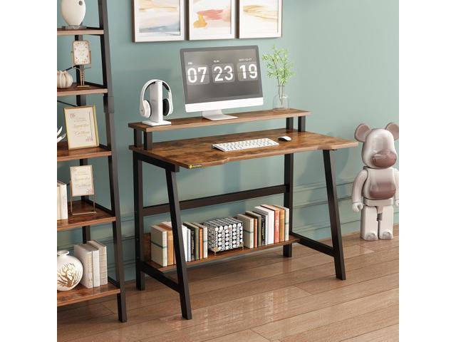YQ JENMW Small Computer Desk for Small Spaces - 33.5' Inch Modern Writing Table with Monitor Storage Shelf for Home Office and Study, Compact...