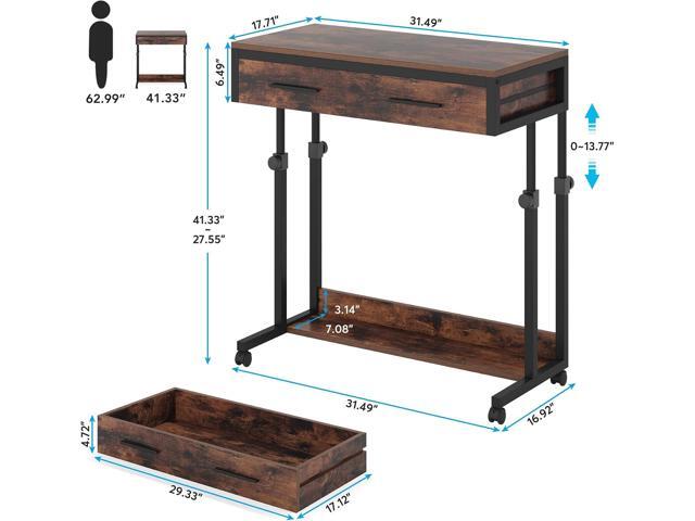 Tribesigns Portable Desk with Drawers, Mobile Laptop Desk with Wheels, Sofa Side Table Small Portable Standing Rolling Table for Home Office